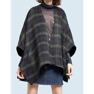 ANTHROPOLOGIE / Cartonnier Tartan Plaid Open Front Cape Sz M / L
